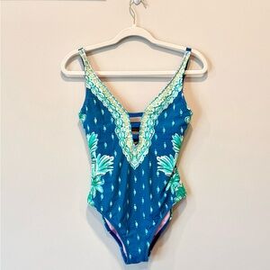 Lilly Pulitzer Jasper On Piece Macaw Coconut Row Strappy Back Swimsuit- Size 4